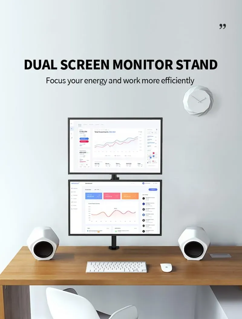 Led Monitor Mount Stand For 2 Led With Table Clamp Height Adjustable- Steel (MB-MSS3) view 5